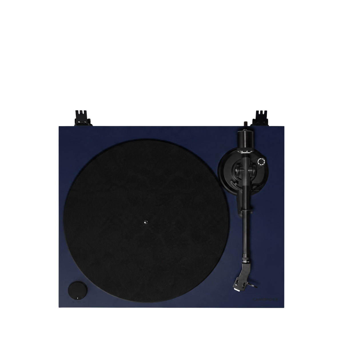 Cambridge Audio Spira in Blau von oben mit Plattenteller und Tonarm.