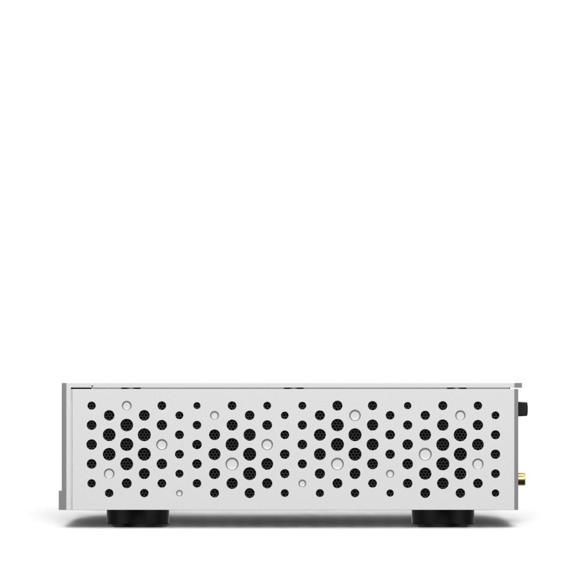 Matrix Audio MS-1c in Silber, rechte Seitenansicht mit kreisförmigen Lüftungsöffnungen.