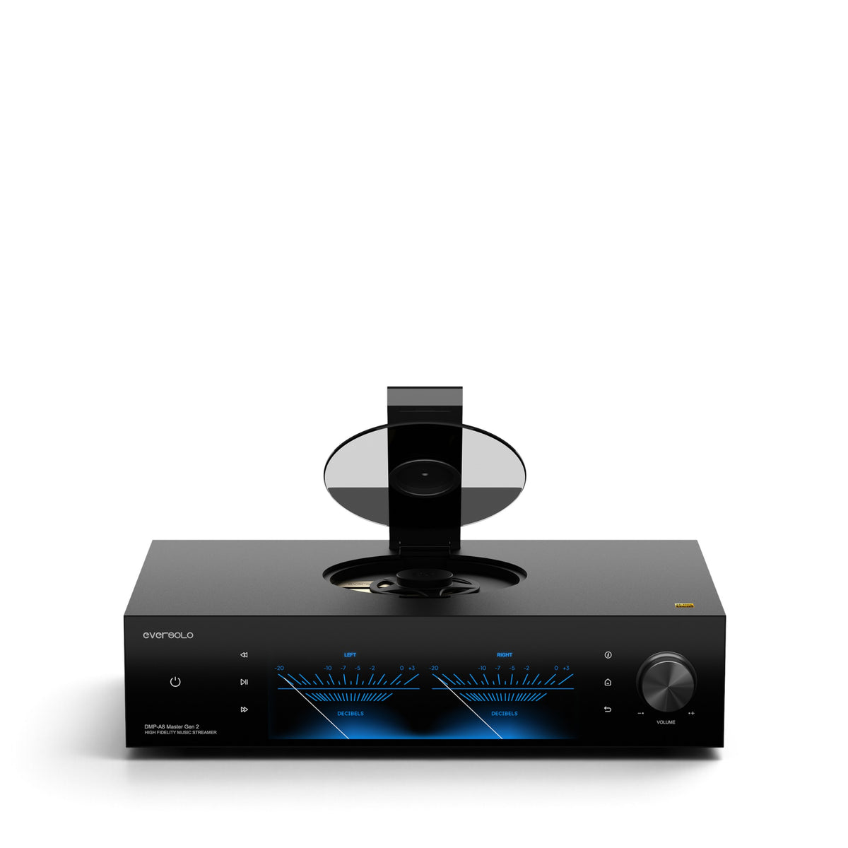 Eversolo DMP-A8 Master Edition Gen 2 in Schwarz - Frontansicht oben CD-Laufwerk