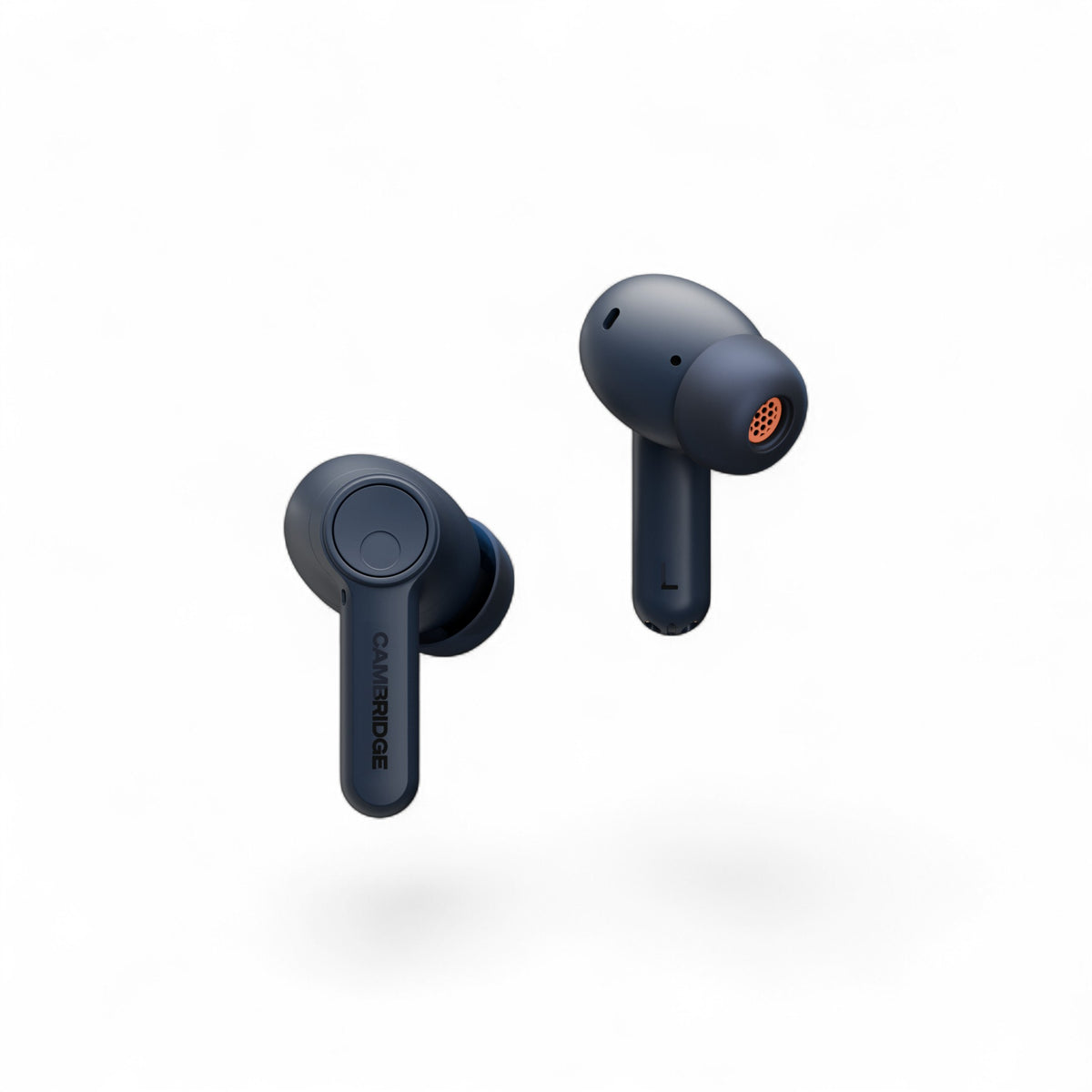 Cambridge Audio Melomania A100 SE in Blau, Außen- und Innenseite mit orangefarbenem Schallgitter.