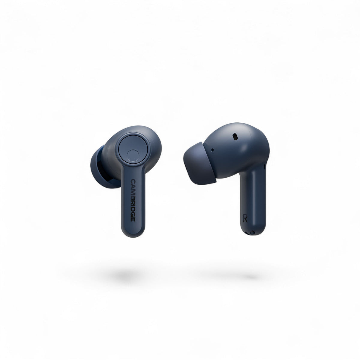 Cambridge Audio Melomania A100 SE in Blau, beide Ohrhörer von außen und von der Seite.