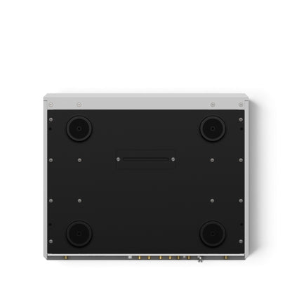 Matrix Audio MS-1 in Silber, Unterseite mit vier Gerätefüßen und mittiger Abdeckung.