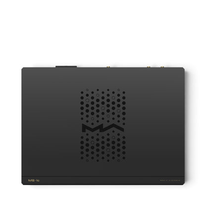 Matrix Audio MS-1c in Schwarz, Draufsicht mit Lüftungsmuster und Matrix-Audio-Logo im Gehäusedeckel.