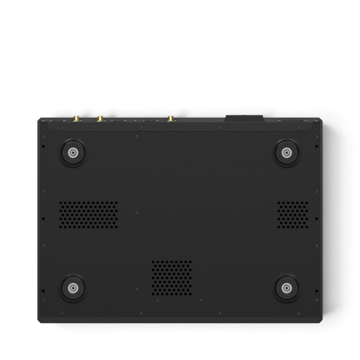 Matrix Audio MS-1c in Schwarz, Unterseite mit vier Gerätefüßen und Lüftungsöffnungen.