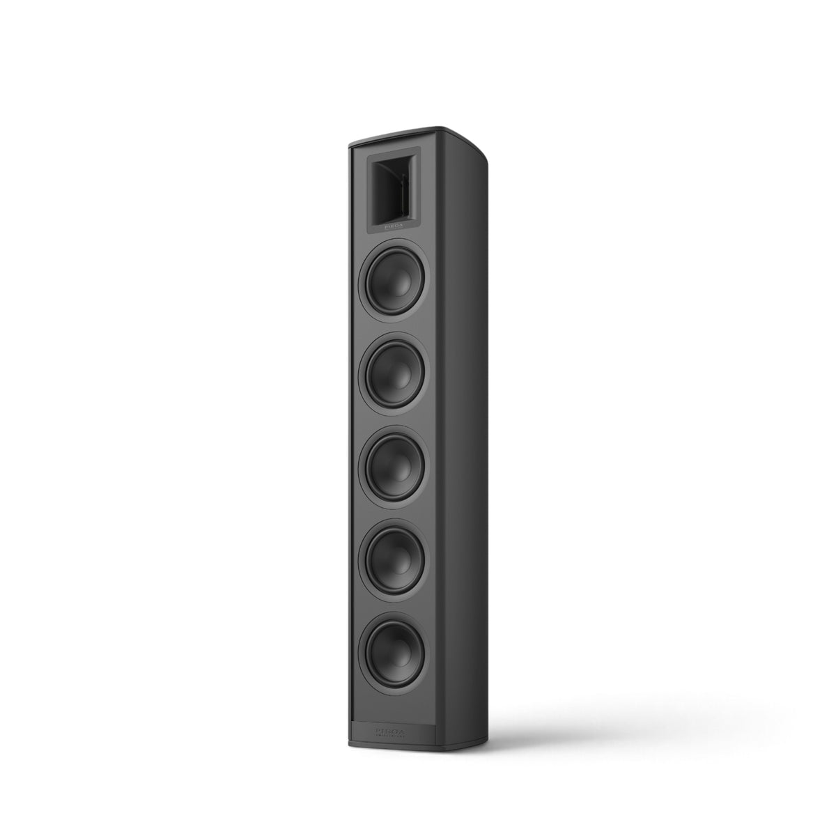 Piega Premium 801 Gen2 in Schwarz, von schräg vorn ohne Abdeckung und ohne erhöhten Standfuß