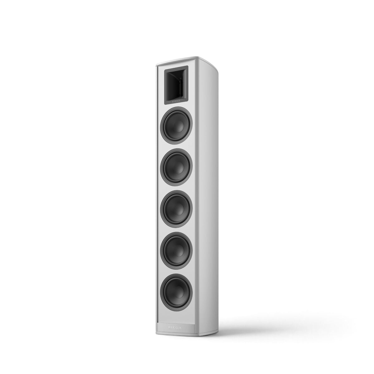 Piega Premium 801 Gen2 in Silber, von schräg vorn ohne Abdeckung und ohne erhöhten Standfuß